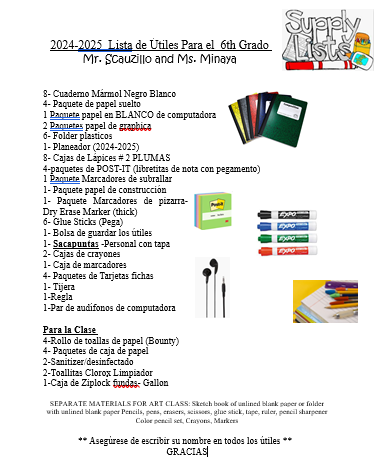 Supply List Spanish